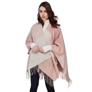 Blush Cream Colorblock Fringe Wrap Shawl | Oversized Scarf | OS